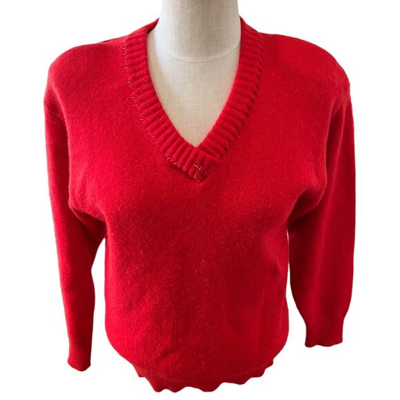 Vintage 80s Two Man Knitwear Red Angora Blend Fuzzy Sweater - Picture 1 of 6